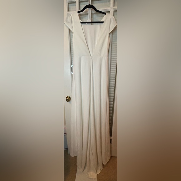 Lulus Ruffle Sleeve Dress With Train-Medium - Picture 2 of 16